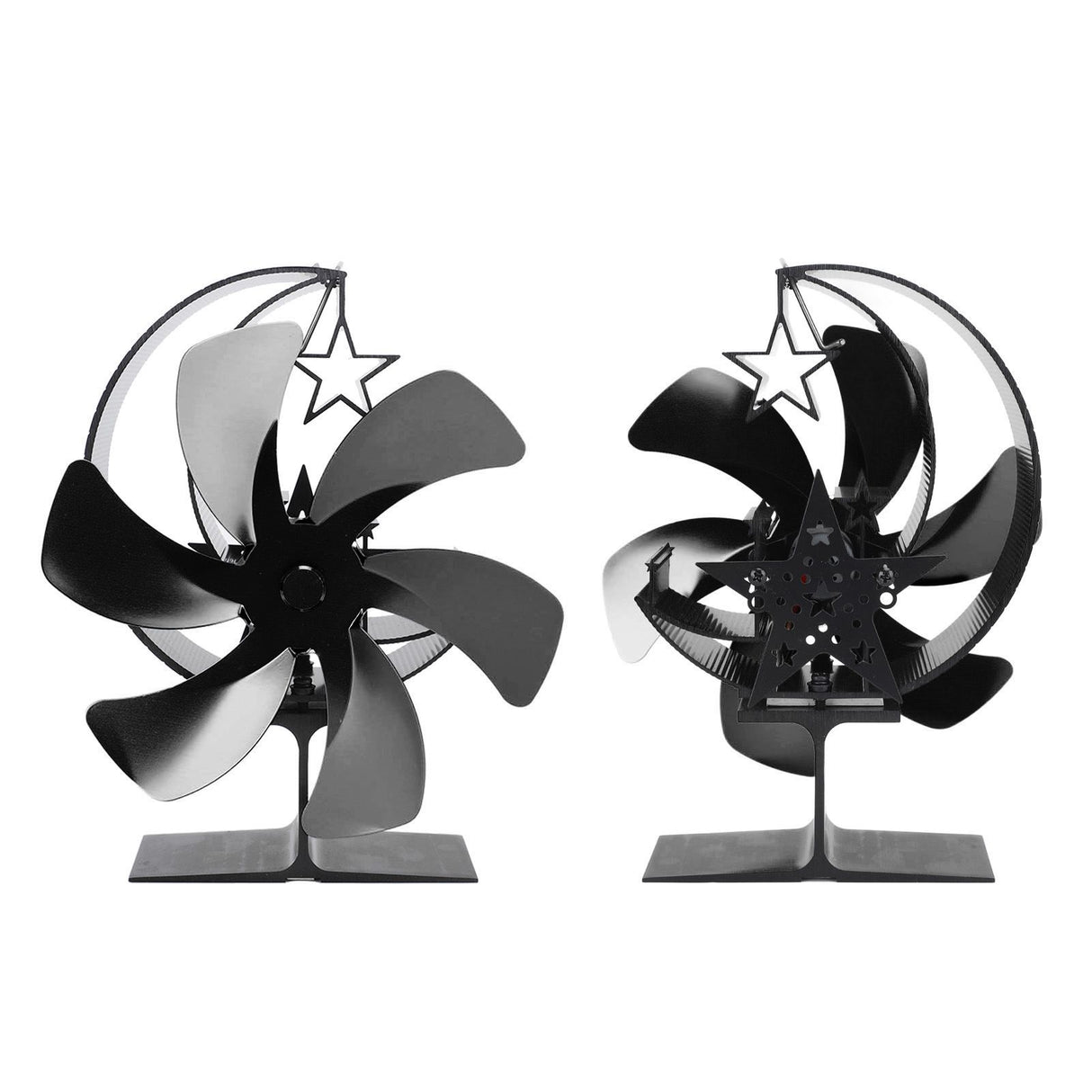 Stove Fan 6 Blades Fireplace Fan Heat Powered Fast Wind Circulation Half Moon Pattern Thermoeletric Fan for Log Burner Black