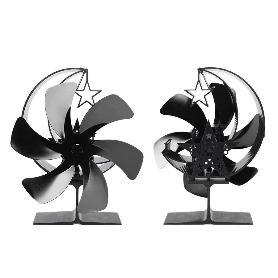 Stove Fan 6 Blades Fireplace Fan Heat Powered Fast Wind Circulation Half Moon Pattern Thermoeletric Fan for Log Burner Black