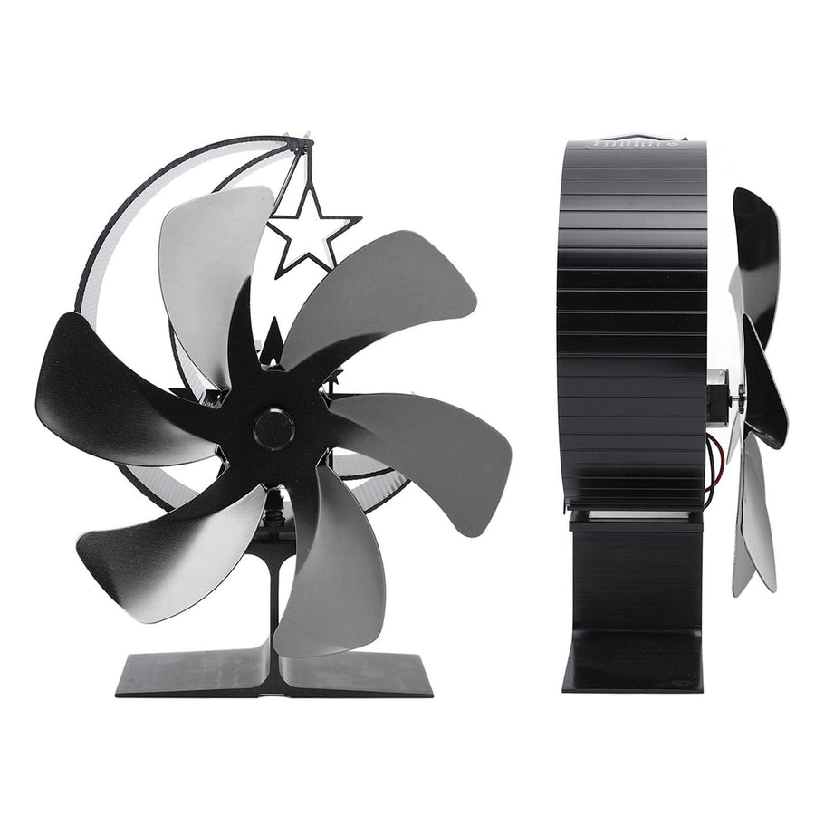 Stove Fan 6 Blades Fireplace Fan Heat Powered Fast Wind Circulation Half Moon Pattern Thermoeletric Fan for Log Burner Black