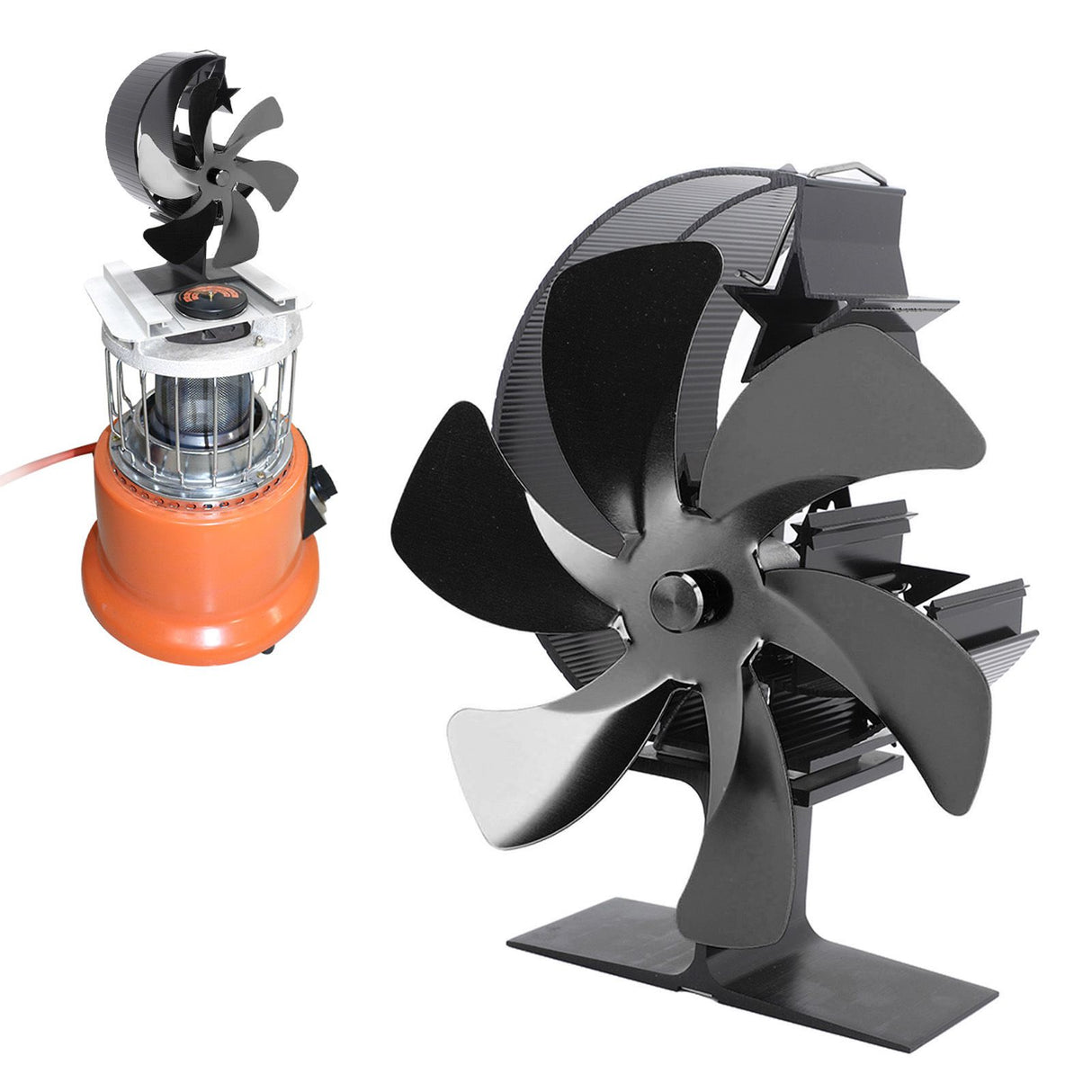 Stove Fan 6 Blades Fireplace Fan Heat Powered Fast Wind Circulation Half Moon Pattern Thermoeletric Fan for Log Burner Black