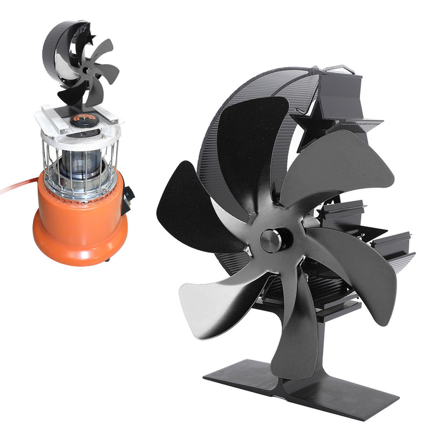 Stove Fan 6 Blades Fireplace Fan Heat Powered Fast Wind Circulation Half Moon Pattern Thermoeletric Fan for Log Burner Black