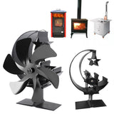 Stove Fan 6 Blades Fireplace Fan Heat Powered Fast Wind Circulation Half Moon Pattern Thermoeletric Fan for Log Burner Black