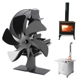 Stove Fan 6 Blades Fireplace Fan Heat Powered Fast Wind Circulation Half Moon Pattern Thermoeletric Fan for Log Burner Black - Extra Image