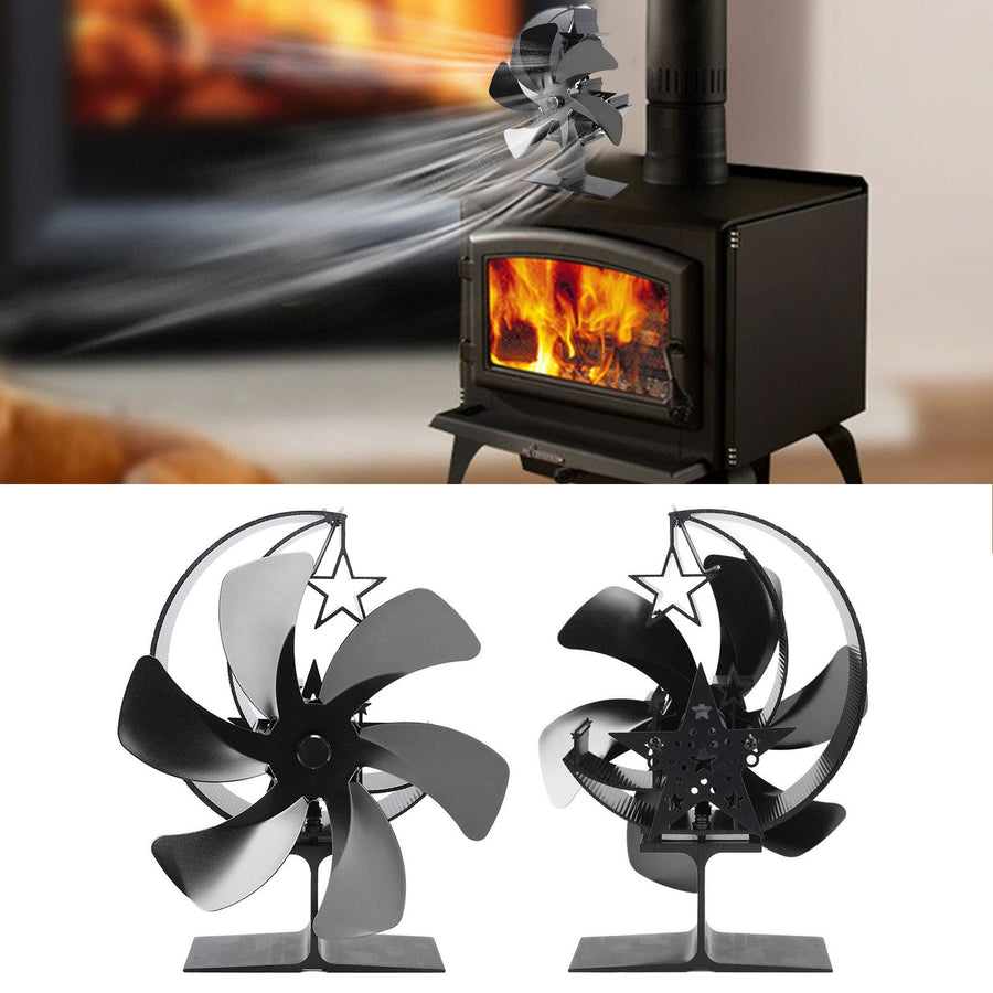 Stove Fan 6 Blades Fireplace Fan Heat Powered Fast Wind Circulation Half Moon Pattern Thermoeletric Fan for Log Burner Black