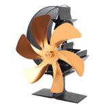 Stove Fan 6 Blades Fireplace Fan Heat Powered Fast Wind Circulation Half Moon Pattern Thermoeletric Fan for Log Burner Gold - Front View