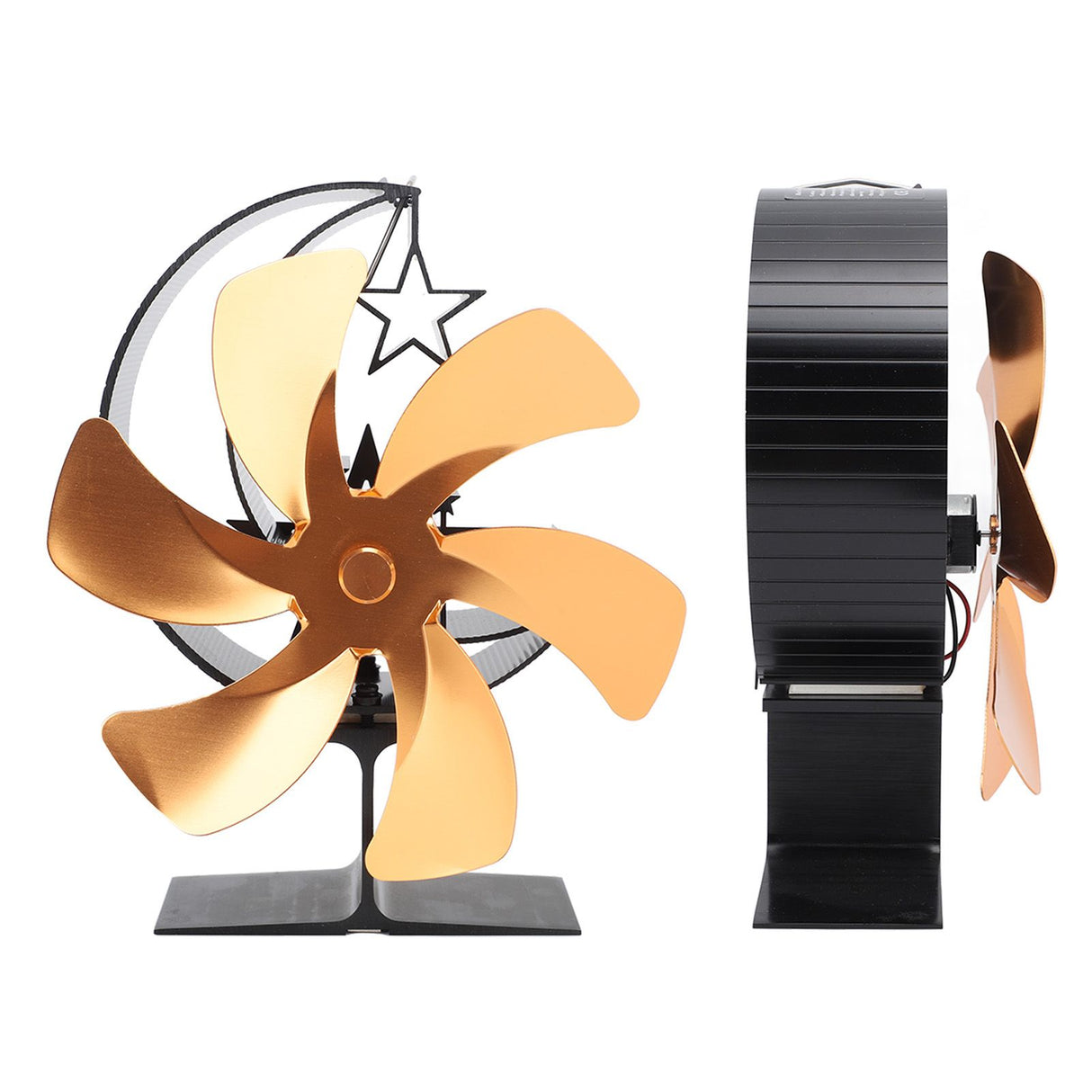 Stove Fan 6 Blades Fireplace Fan Heat Powered Fast Wind Circulation Half Moon Pattern Thermoeletric Fan for Log Burner Gold