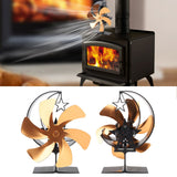 Stove Fan 6 Blades Fireplace Fan Heat Powered Fast Wind Circulation Half Moon Pattern Thermoeletric Fan for Log Burner Gold