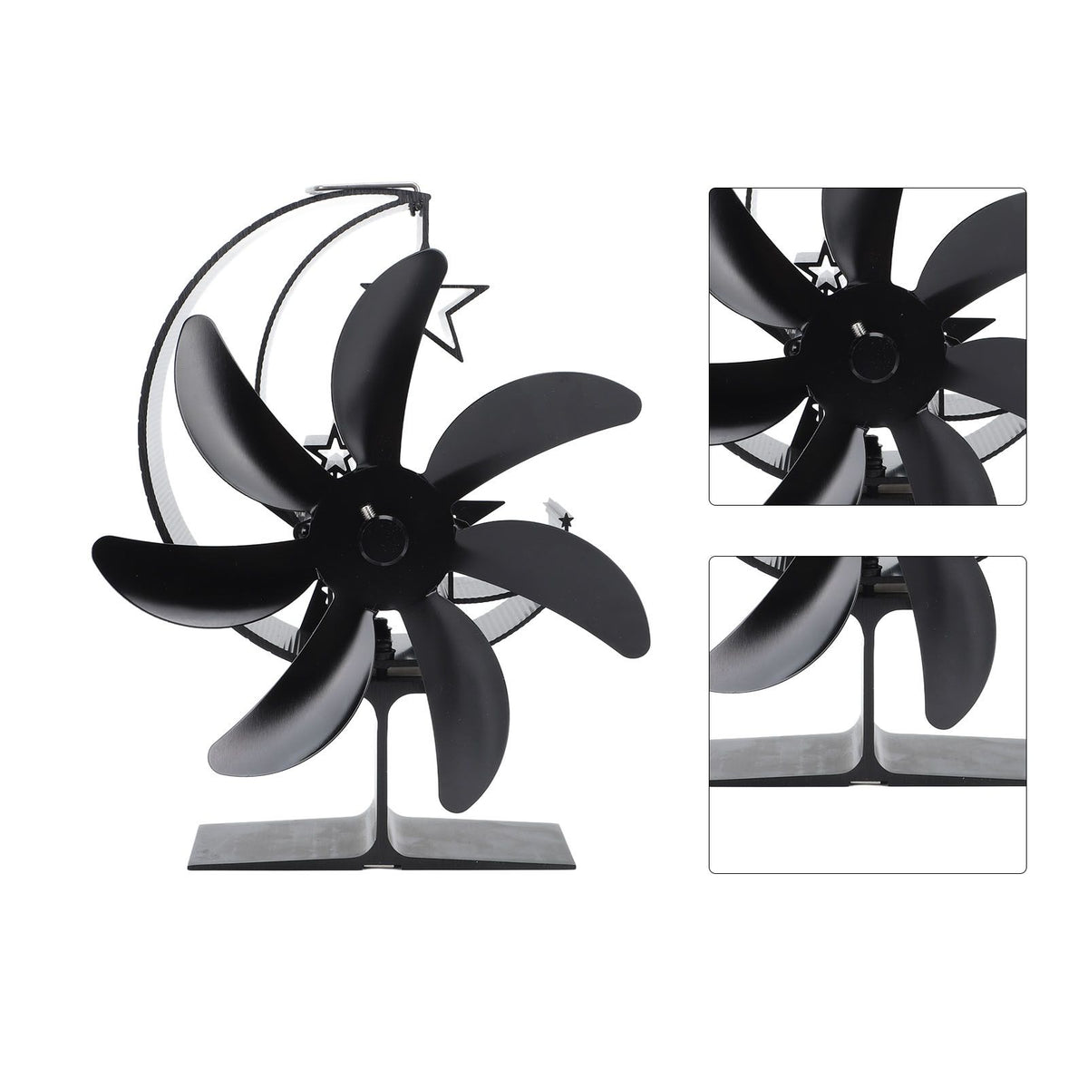 Heat Powered Stove Fan 7 Blade Moon Model Silent Operation Circulating Warm Air Highly Efficient Log Burner Fan For Wood Stove Accessories Black