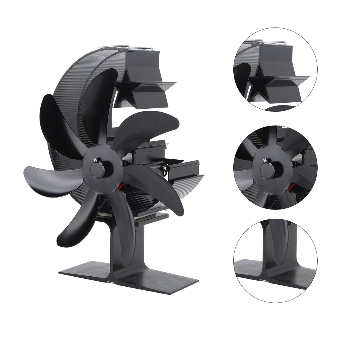 Heat Powered Stove Fan 7 Blade Moon Model Silent Operation Circulating Warm Air Highly Efficient Log Burner Fan For Wood Stove Accessories Black