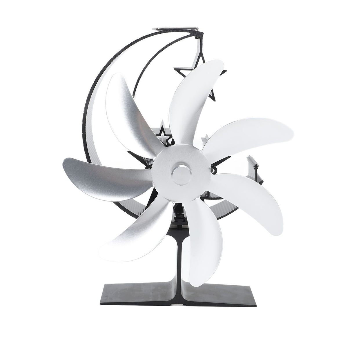 Heat Powered Stove Fan 7 Blade Moon Model Silent Operation Circulating Warm Air Highly Efficient Log Burner Fan For Wood Stove Accessories Silver