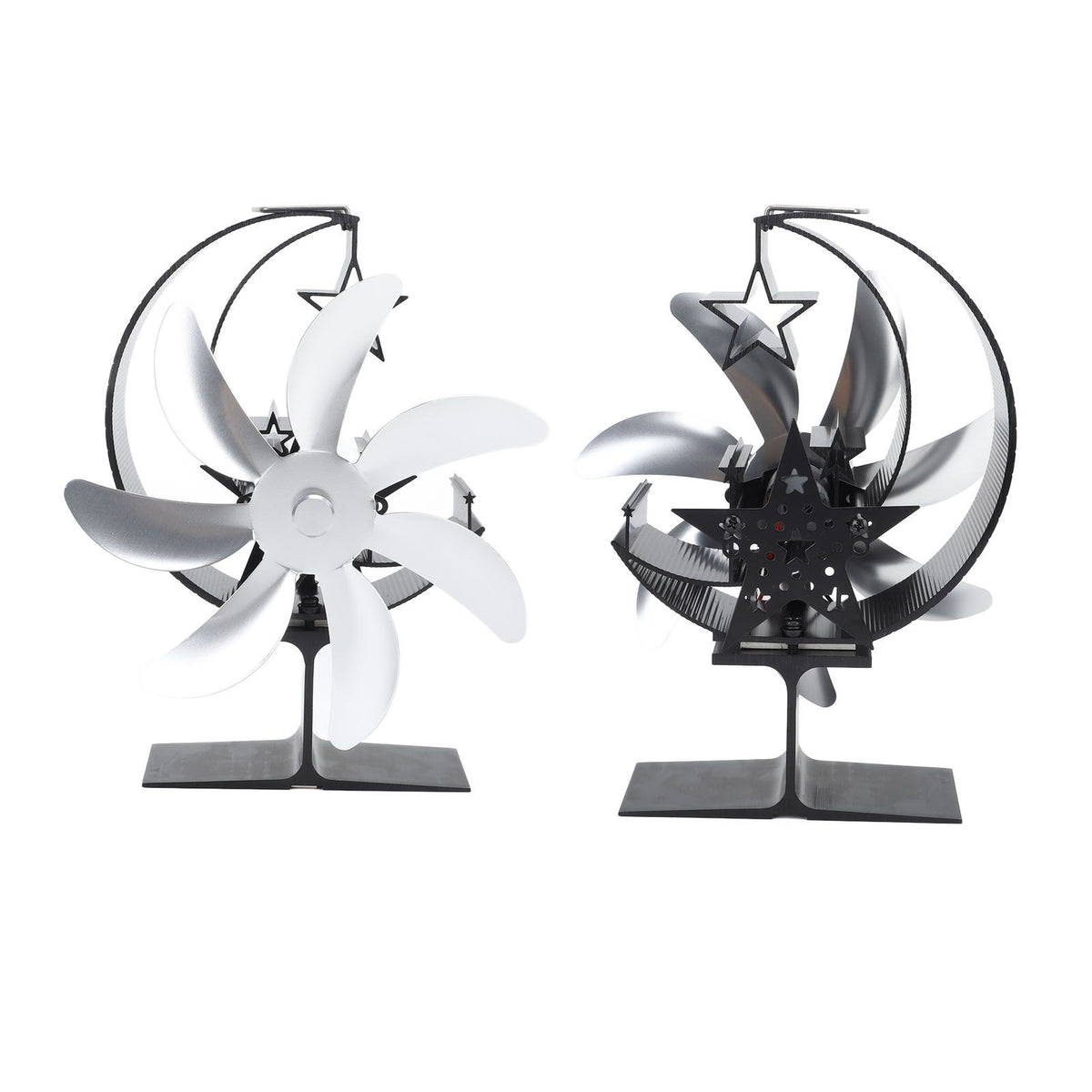 Heat Powered Stove Fan 7 Blade Moon Model Silent Operation Circulating Warm Air Highly Efficient Log Burner Fan For Wood Stove Accessories Silver