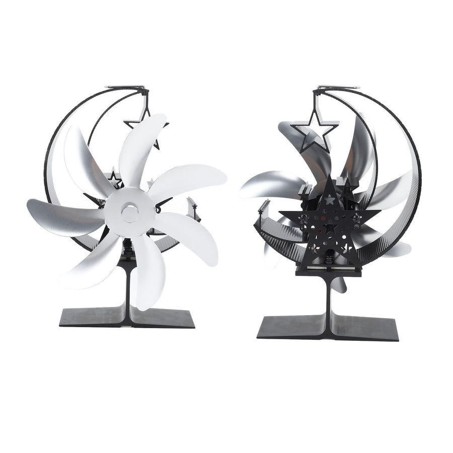 Heat Powered Stove Fan 7 Blade Moon Model Silent Operation Circulating Warm Air Highly Efficient Log Burner Fan For Wood Stove Accessories Silver
