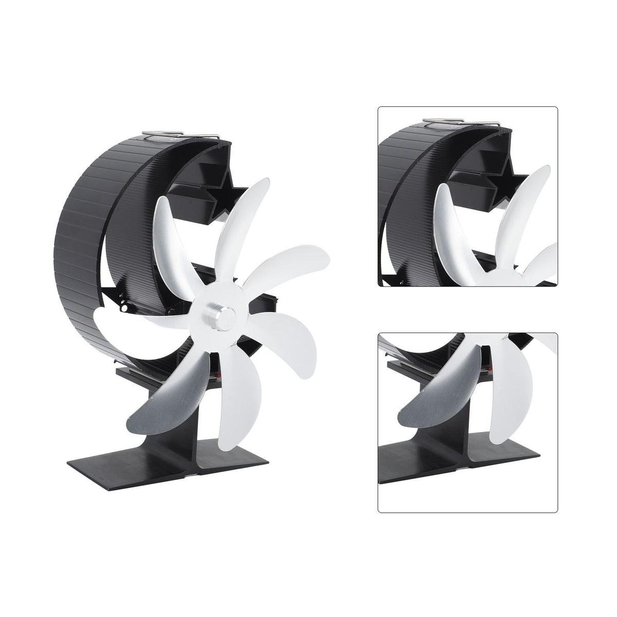 Heat Powered Stove Fan 7 Blade Moon Model Silent Operation Circulating Warm Air Highly Efficient Log Burner Fan For Wood Stove Accessories Silver