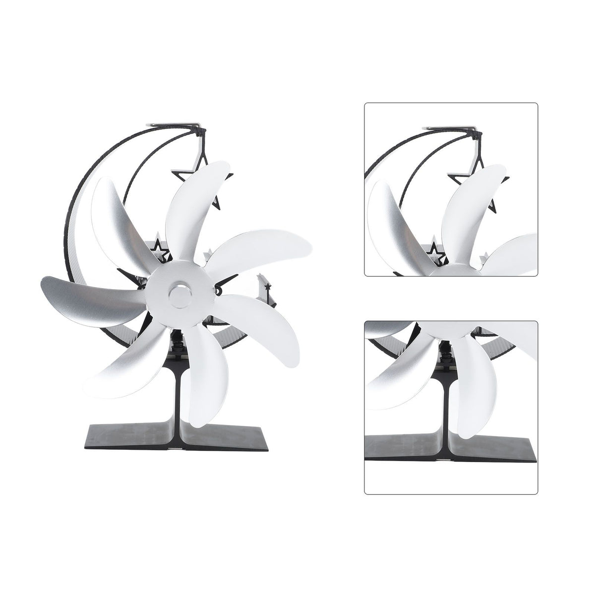Heat Powered Stove Fan 7 Blade Moon Model Silent Operation Circulating Warm Air Highly Efficient Log Burner Fan For Wood Stove Accessories Silver