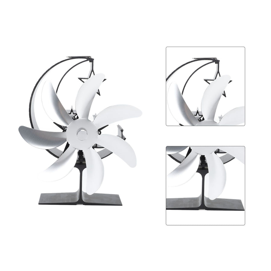 Heat Powered Stove Fan 7 Blade Moon Model Silent Operation Circulating Warm Air Highly Efficient Log Burner Fan For Wood Stove Accessories Silver