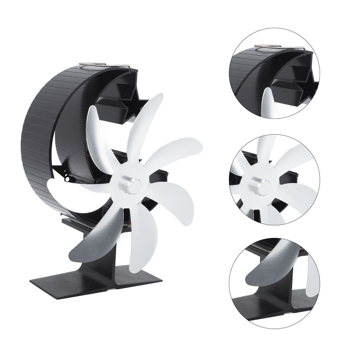 Heat Powered Stove Fan 7 Blade Moon Model Silent Operation Circulating Warm Air Highly Efficient Log Burner Fan For Wood Stove Accessories Silver