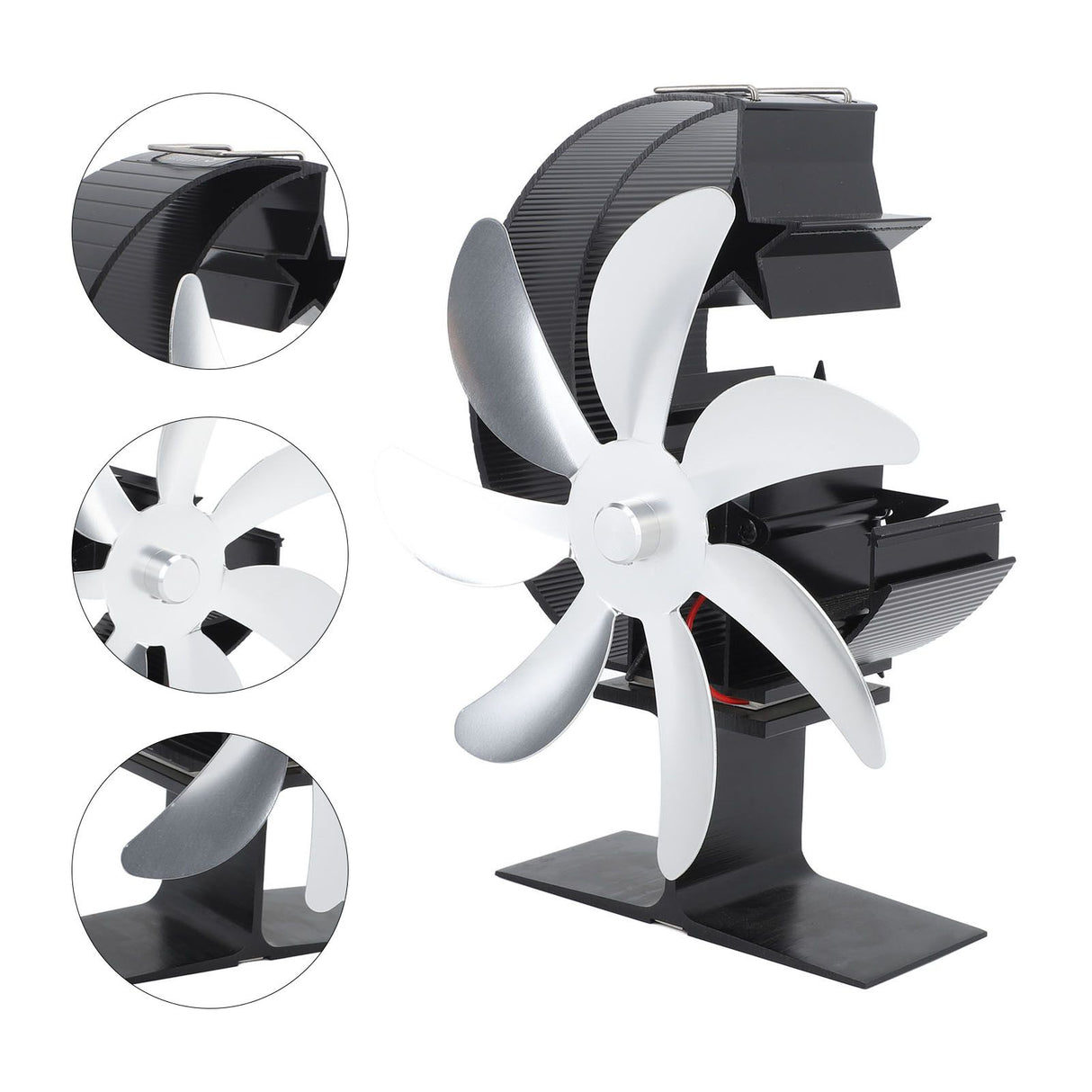 Heat Powered Stove Fan 7 Blade Moon Model Silent Operation Circulating Warm Air Highly Efficient Log Burner Fan For Wood Stove Accessories Silver