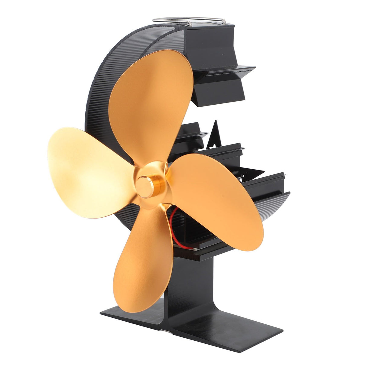 Wood Stove Fan 4 Blades Fireplace Fan Heat Powered Fast Warm Circulation Moon Star Pattern Termal Fan for Camping Outdoor Gold