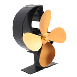 Wood Stove Fan 4 Blades Fireplace Fan Heat Powered Fast Warm Circulation Moon Star Pattern Termal Fan for Camping Outdoor Gold - Side View