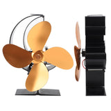 Wood Stove Fan 4 Blades Fireplace Fan Heat Powered Fast Warm Circulation Moon Star Pattern Termal Fan for Camping Outdoor Gold