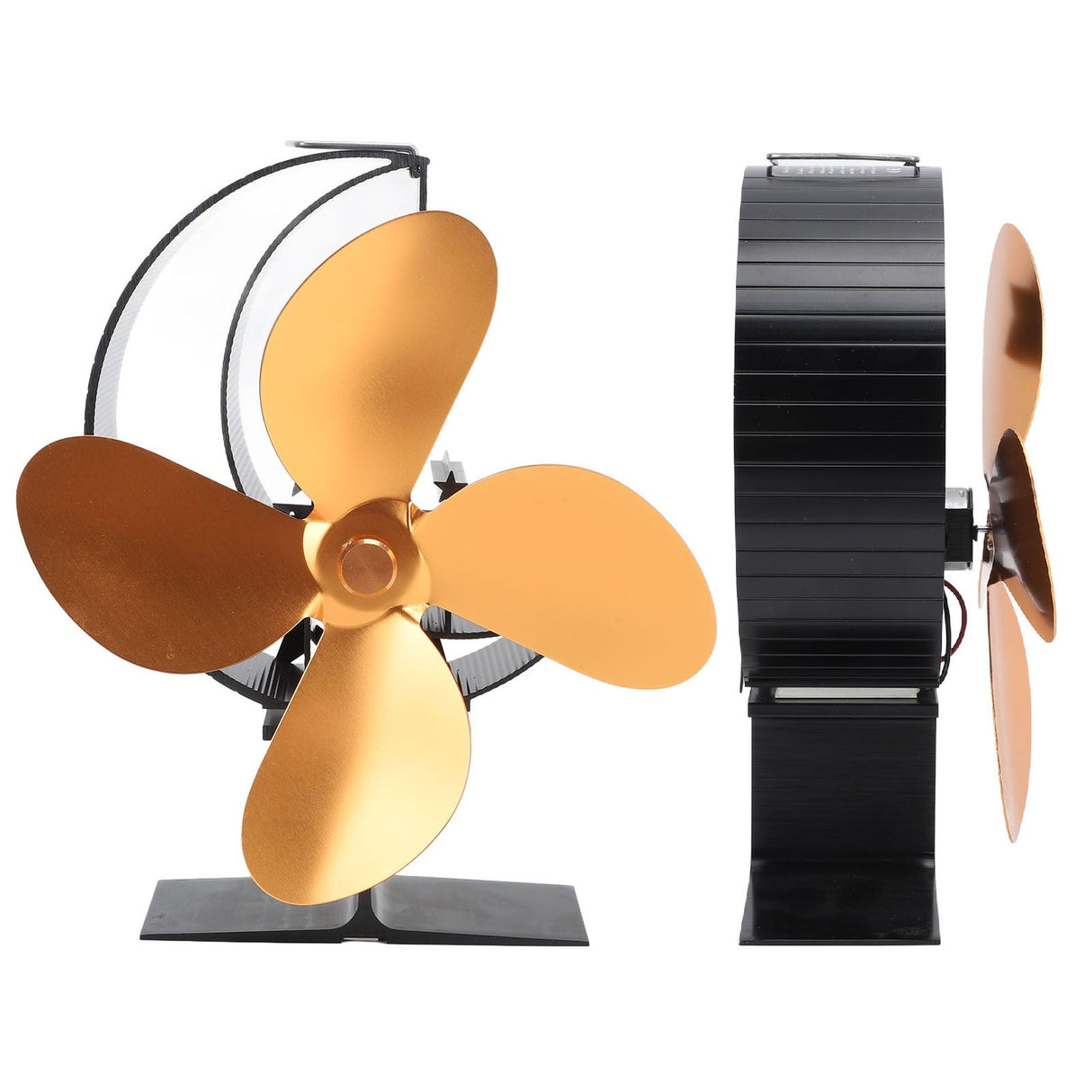 Wood Stove Fan 4 Blades Fireplace Fan Heat Powered Fast Warm Circulation Moon Star Pattern Termal Fan for Camping Outdoor Gold