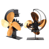 Wood Stove Fan 4 Blades Fireplace Fan Heat Powered Fast Warm Circulation Moon Star Pattern Termal Fan for Camping Outdoor Gold - Extra Image