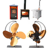 Wood Stove Fan 4 Blades Fireplace Fan Heat Powered Fast Warm Circulation Moon Star Pattern Termal Fan for Camping Outdoor Gold