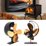 Wood Stove Fan 4 Blades Fireplace Fan Heat Powered Fast Warm Circulation Moon Star Pattern Termal Fan for Camping Outdoor Gold