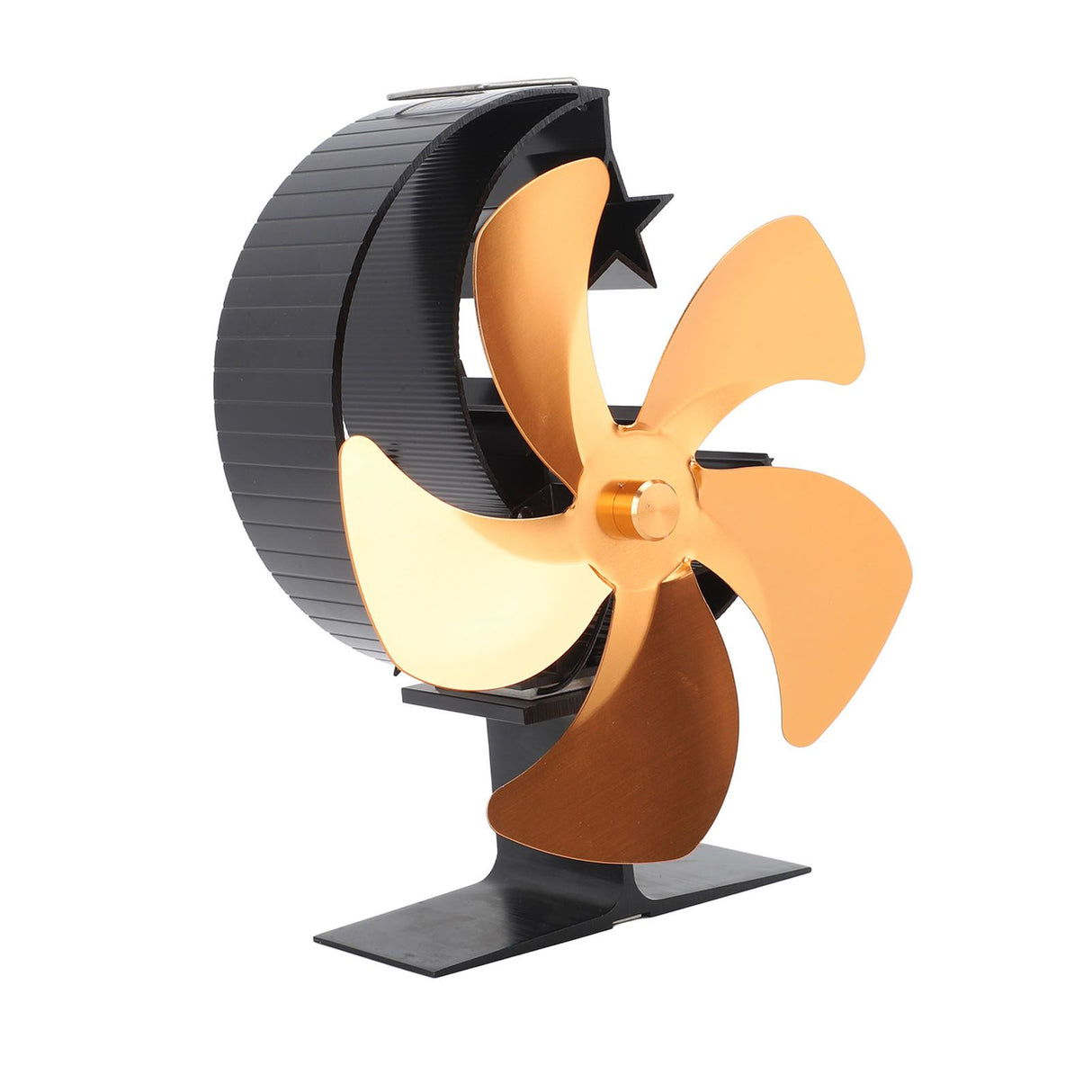 Wood Burner Fan 5 Blades Ultra Quiet Air Circulation Heating Energy Saving Heat Powered Fireplace Fan for Ice Fishing Camping Gold