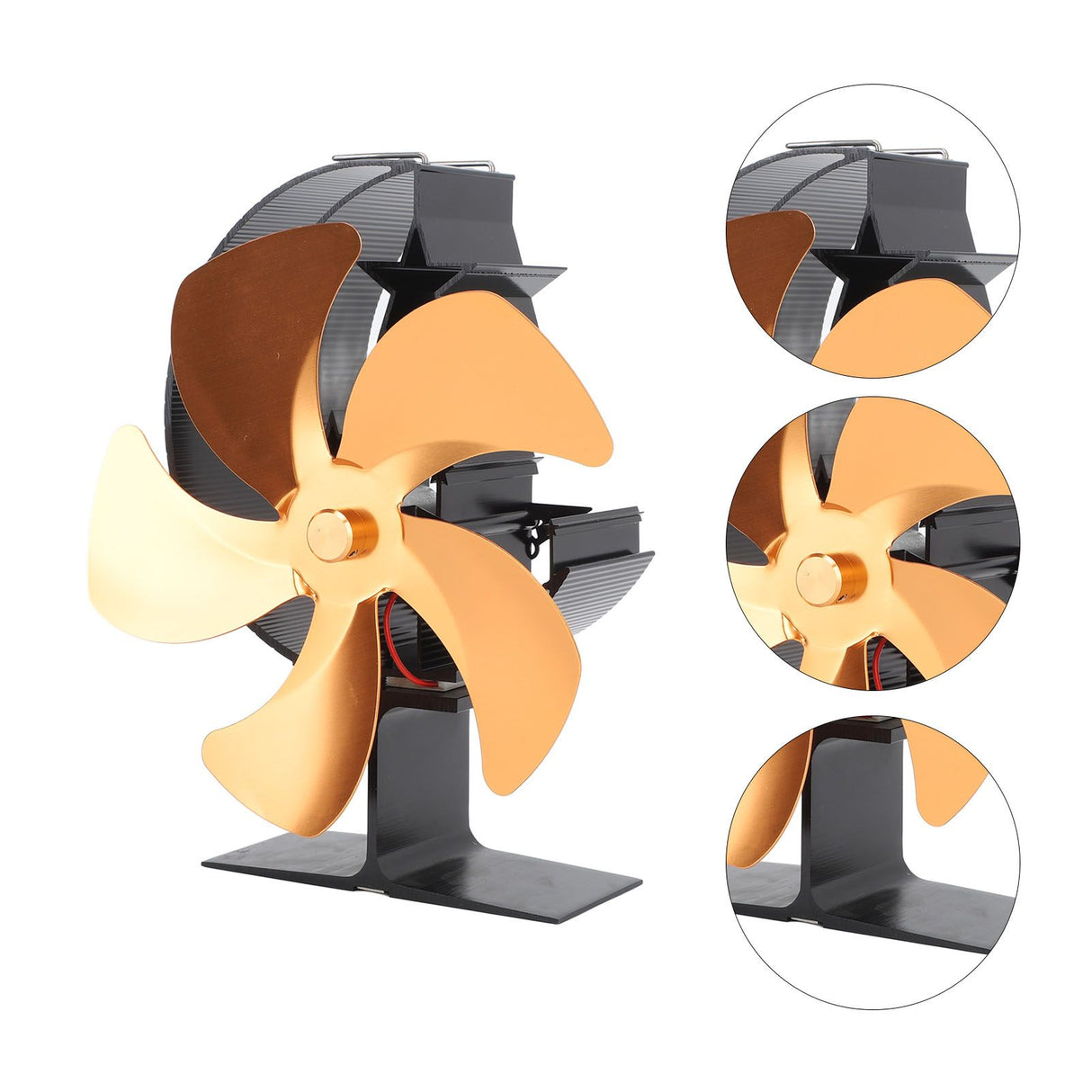 Wood Burner Fan 5 Blades Ultra Quiet Air Circulation Heating Energy Saving Heat Powered Fireplace Fan for Ice Fishing Camping Gold