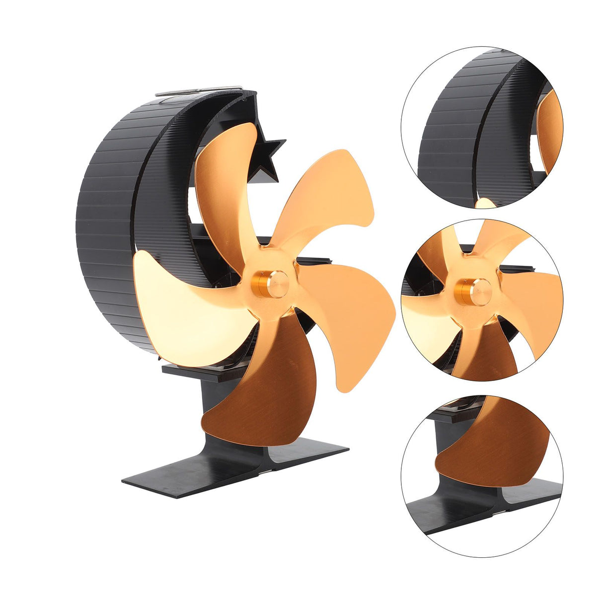 Wood Burner Fan 5 Blades Ultra Quiet Air Circulation Heating Energy Saving Heat Powered Fireplace Fan for Ice Fishing Camping Gold