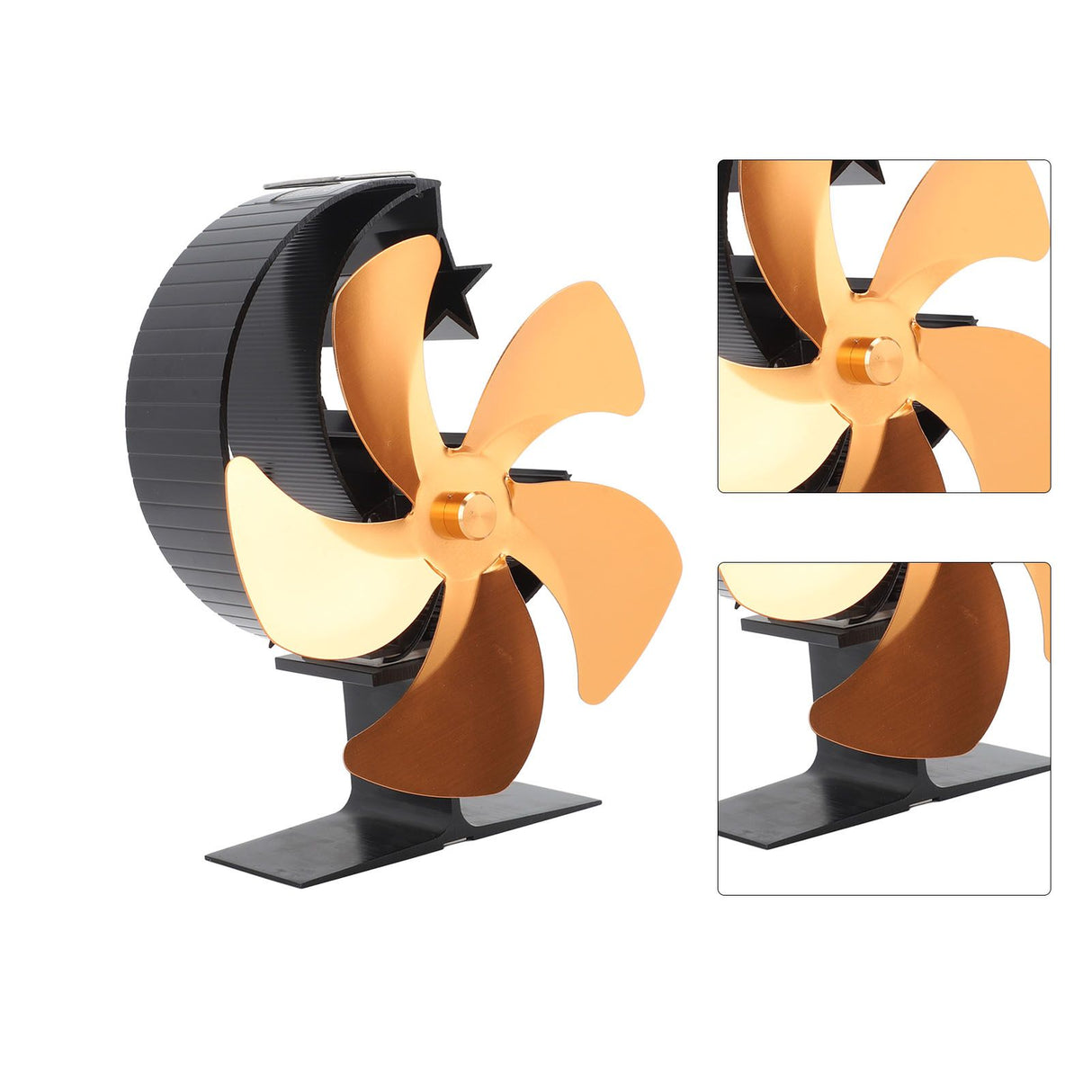 Wood Burner Fan 5 Blades Ultra Quiet Air Circulation Heating Energy Saving Heat Powered Fireplace Fan for Ice Fishing Camping Gold
