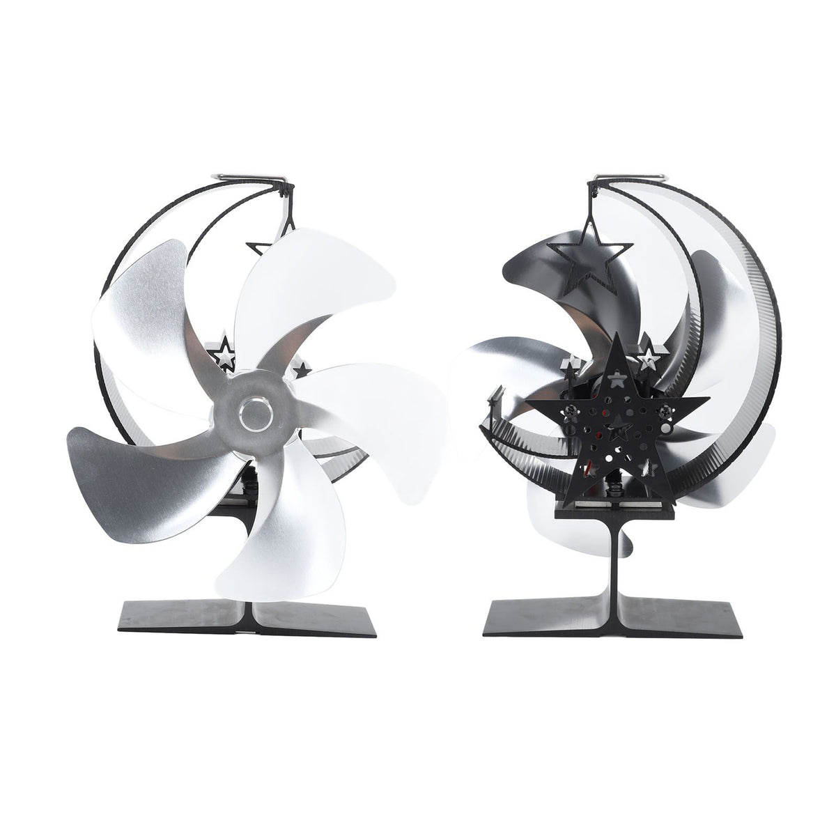 Wood Burner Fan 5 Blades Ultra Quiet Air Circulation Heating Energy Saving Heat Powered Fireplace Fan for Ice Fishing Camping Silver