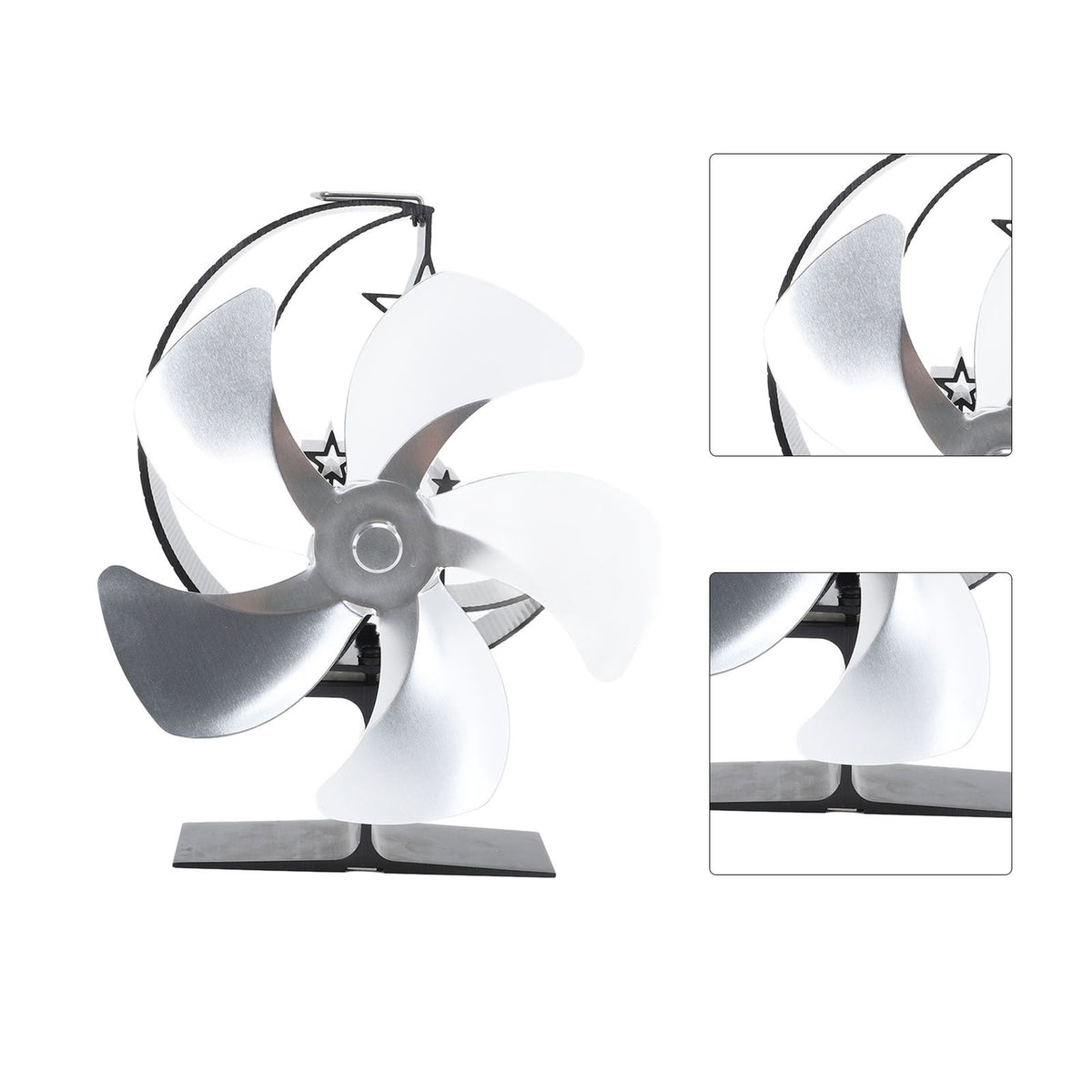 Wood Burner Fan 5 Blades Ultra Quiet Air Circulation Heating Energy Saving Heat Powered Fireplace Fan for Ice Fishing Camping Silver