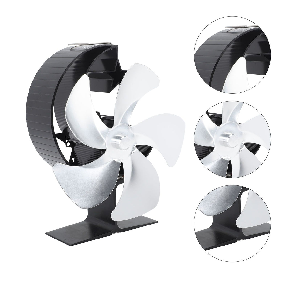 Wood Burner Fan 5 Blades Ultra Quiet Air Circulation Heating Energy Saving Heat Powered Fireplace Fan for Ice Fishing Camping Silver