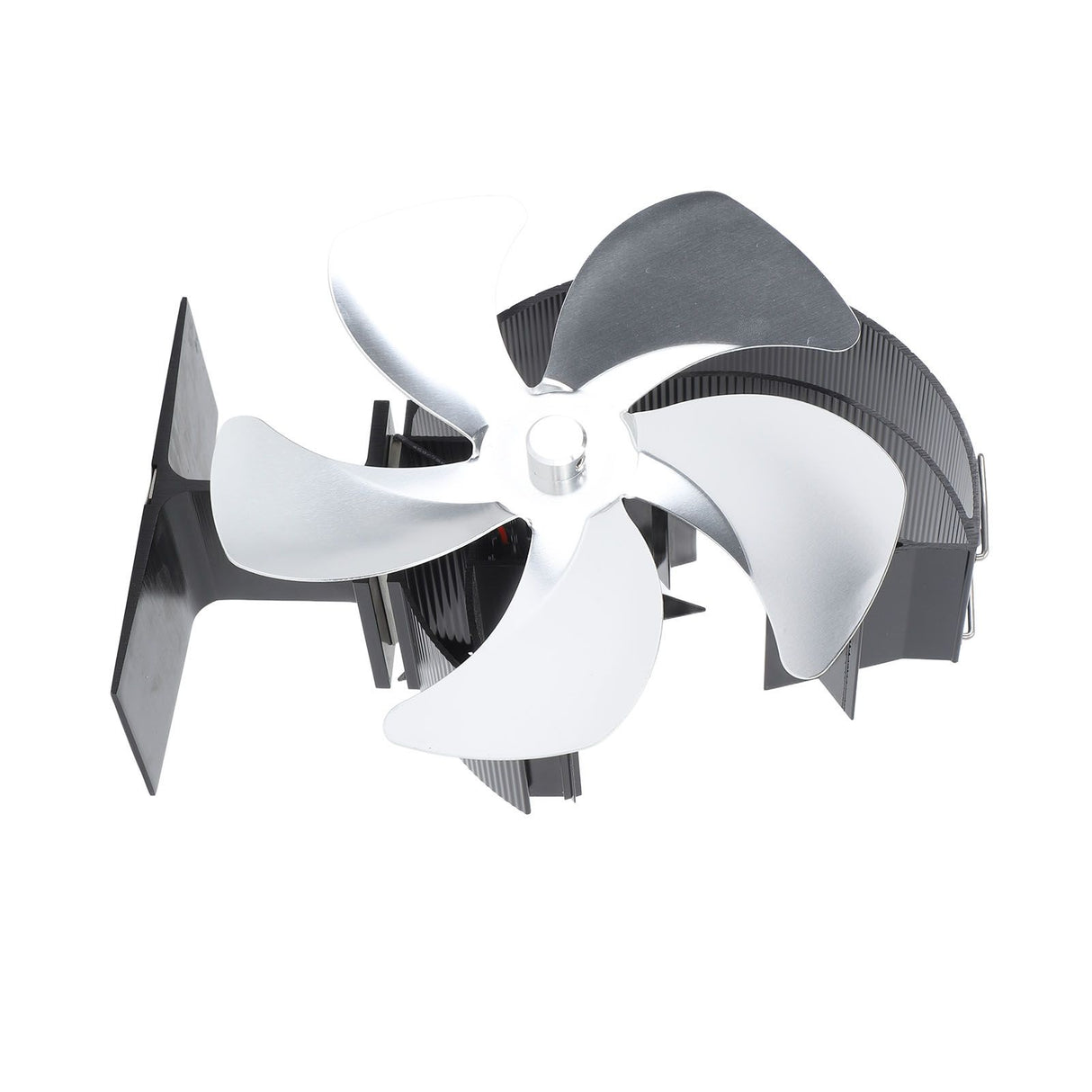 Wood Burner Fan 5 Blades Ultra Quiet Air Circulation Heating Energy Saving Heat Powered Fireplace Fan for Ice Fishing Camping Silver