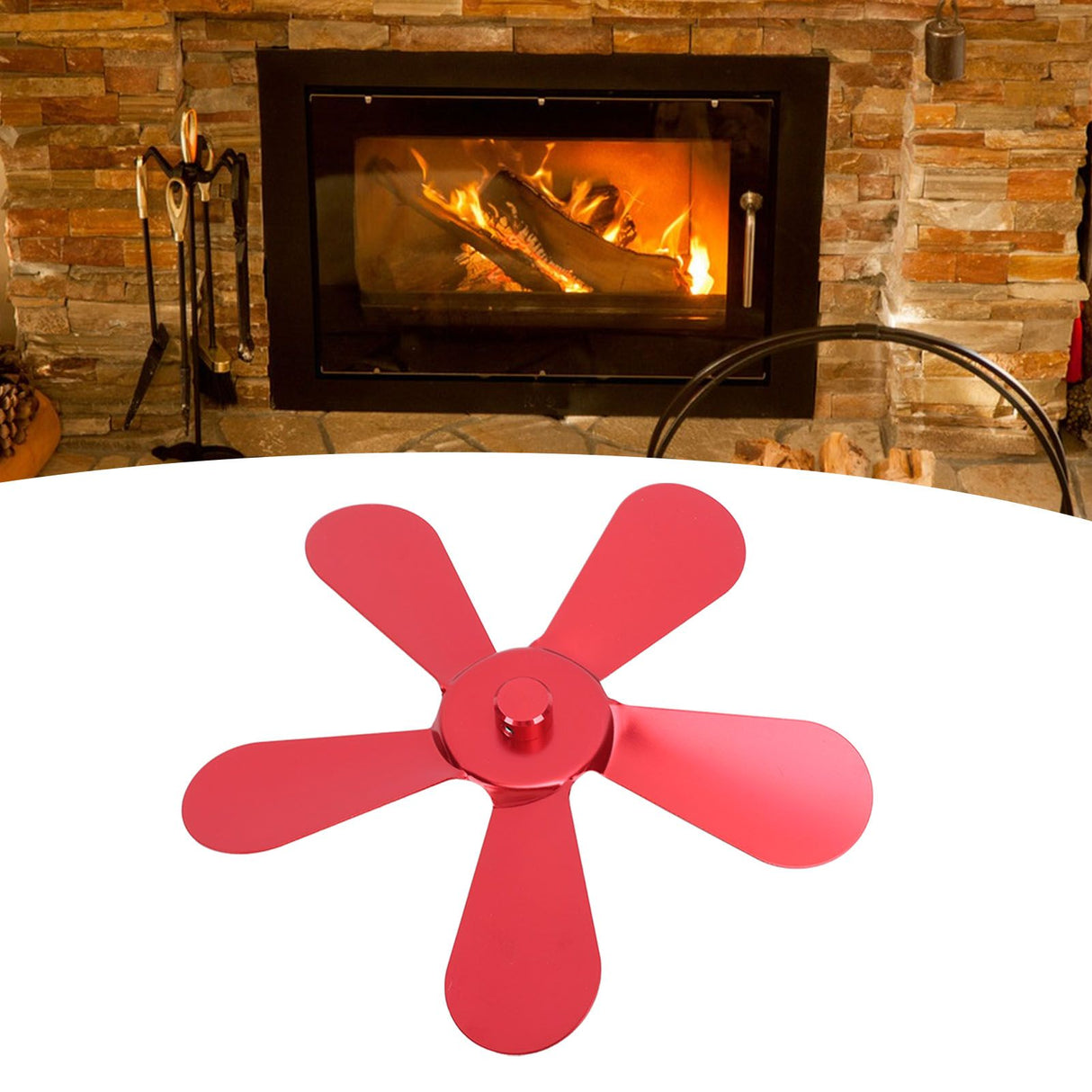 5 Blades Stove Fan Blade Aluminium Alloy Heat Powered Stove Fan Blades Replacement for Fireplace Fan Red