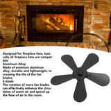 5 Blades Stove Fan Blade Aluminium Alloy Heat Powered Stove Fan Blades Replacement for Fireplace Fan Black - Extra Image