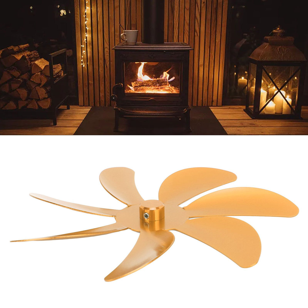 Stove Fan Aluminum Alloy Blade 7 Blades Easy Installation Universal Fireplace Fan Blade Replacement for Fireplace Fan Gold