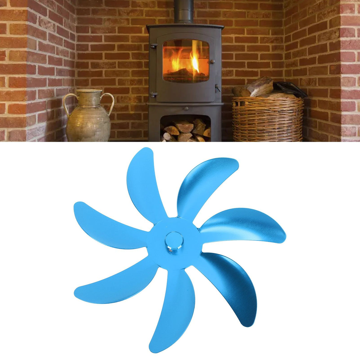 Stove Fan Aluminum Alloy Blade 7 Blades Easy Installation Universal Fireplace Fan Blade Replacement for Fireplace Fan Blue