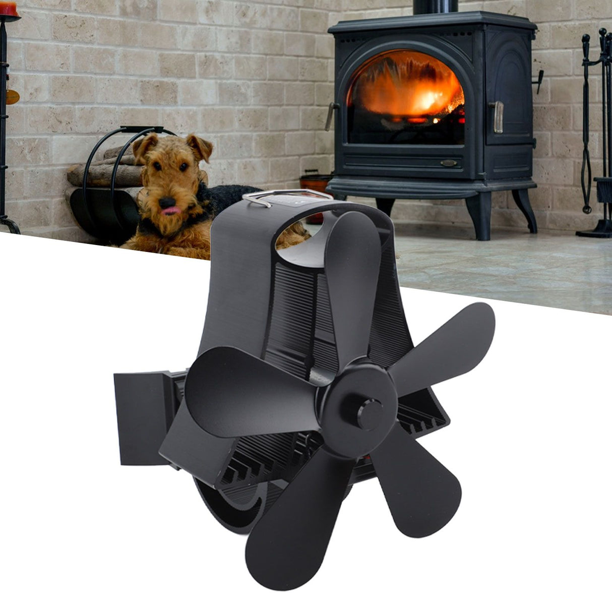 Magnetic Wall Mounted Fireplace Fan Silent Operation 5 Blade Heat Powered Wood Stove Fan Log Wood Burner Black