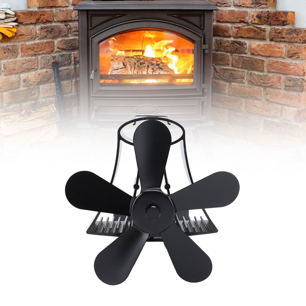 Magnetic Wall Mounted Fireplace Fan Silent Operation 5 Blade Heat Powered Wood Stove Fan Log Wood Burner Black