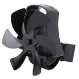 6 Blade Magnet Wall Mount Heat Powered Stove Fan Pipe Fireplace Fan Magnetic Installation for Wood Log Burners Black - Side View