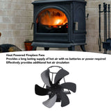 6 Blade Magnet Wall Mount Heat Powered Stove Fan Pipe Fireplace Fan Magnetic Installation for Wood Log Burners Black - Extra Image