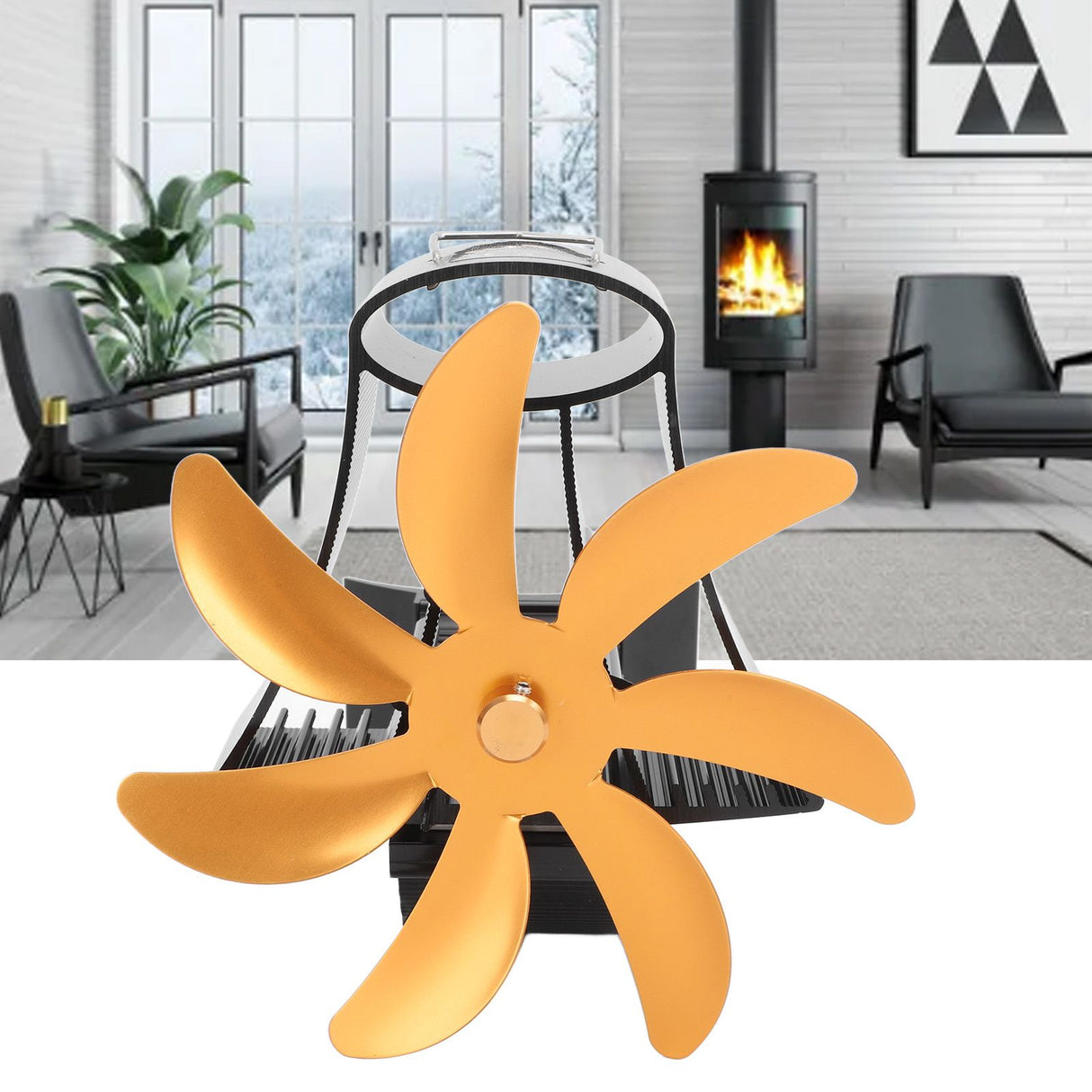 Wood Stove Fan Pipe Fireplace Fan 7 Blades Stove Fan On Chimney Silent Motors Heat Powered Wood Stove Fan Magnetic Wall Mount Gold
