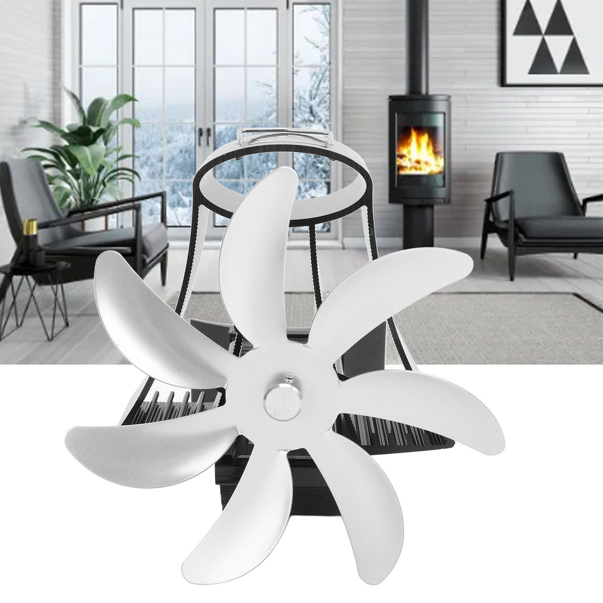 Wood Stove Fan Pipe Fireplace Fan 7 Blades Stove Fan On Chimney Silent Motors Heat Powered Wood Stove Fan Magnetic Wall Mount Silver