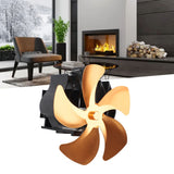 5 Blade Heat Powered Stove Fan Aluminum Alloy Noiseless Wall Hanging Thermal Powered Fireplace Fan for Wood Burning Stove Kerosene Stove Gold
