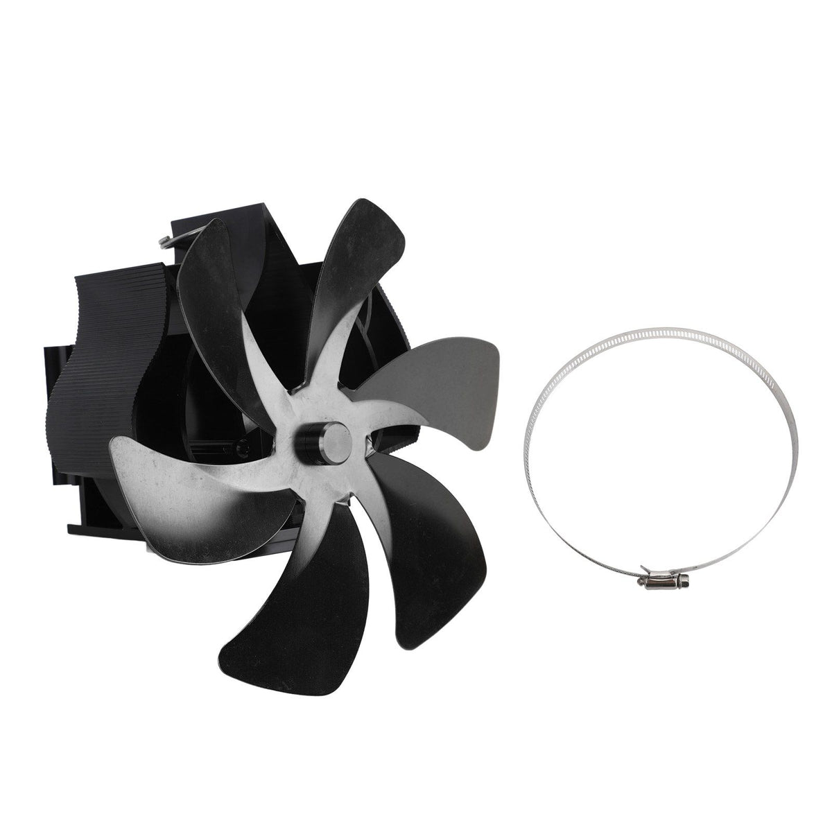 Wood Stove Fan Heat Powered 6 Blades Hanging Stove Fan Silent Flue Pipe Hanging Fireplace Fan Eco Friendly Wall Mount Black