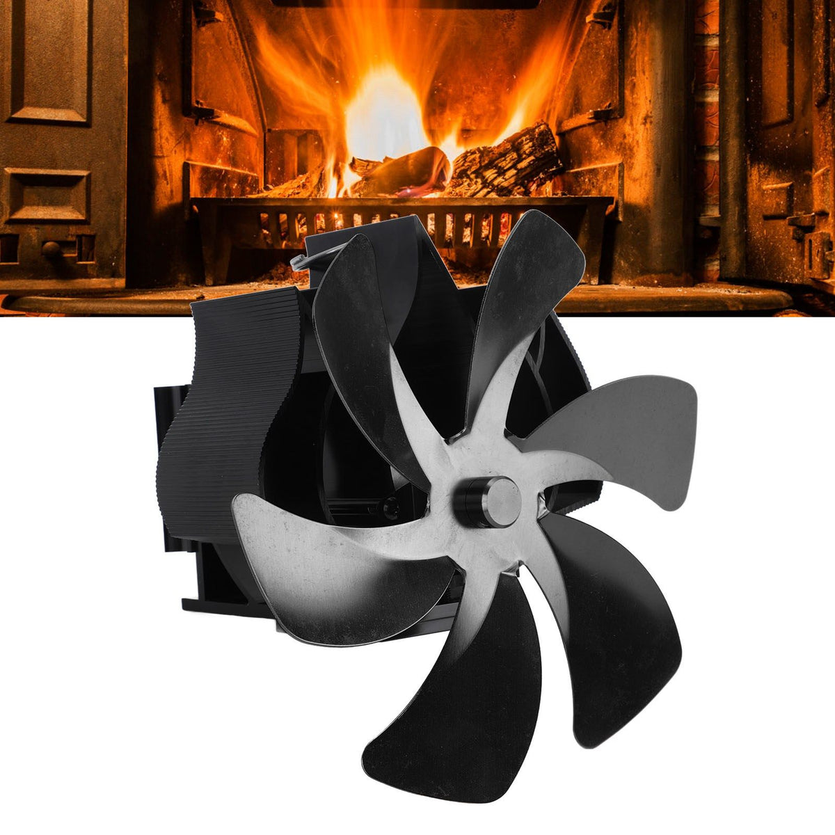 Wood Stove Fan Heat Powered 6 Blades Hanging Stove Fan Silent Flue Pipe Hanging Fireplace Fan Eco Friendly Wall Mount Black