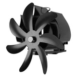 Wood Stove Fan 7 Blade Aluminum Alloy Low Noise Wall Hanging Heat Powered Stove Fan with Fixing Loop for Home Log Burning Stove Camping Black